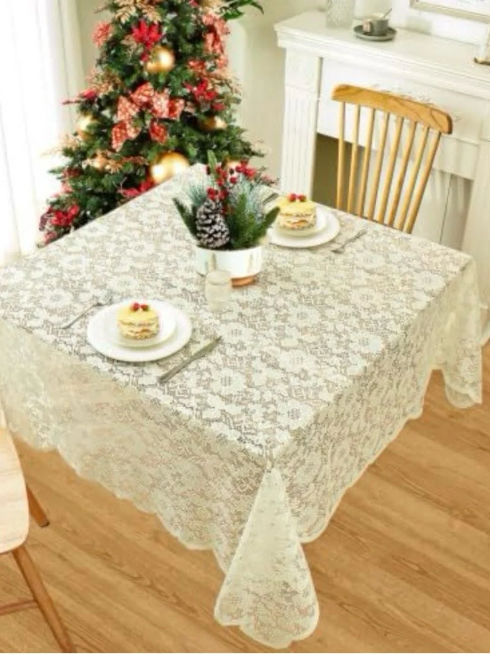 Neutral Lace Tablecloth - Elegant Cream Dining Accent